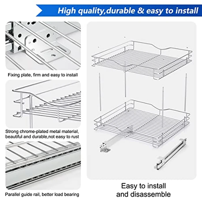 Fulgente 20"*18'' Chrome Finish Pull Out Cabinet Organizer - 2 Tier Heavy Duty Slide Out Kitchen Pantry Shelves, Rustproof Under Sink Storage Drawer for Kitchen & Bathroom by FULGENTE - Image 7