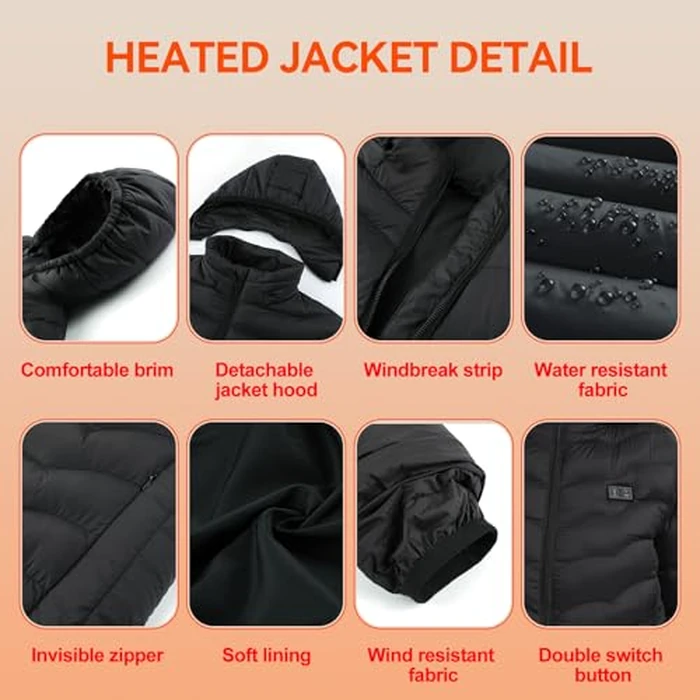 NBtoUS Womens Heated Jacket with 2PCS 10000mAh Power Bank,3 Heating Level, 9 Heating Zone (L) by NBtoUS - Image 5