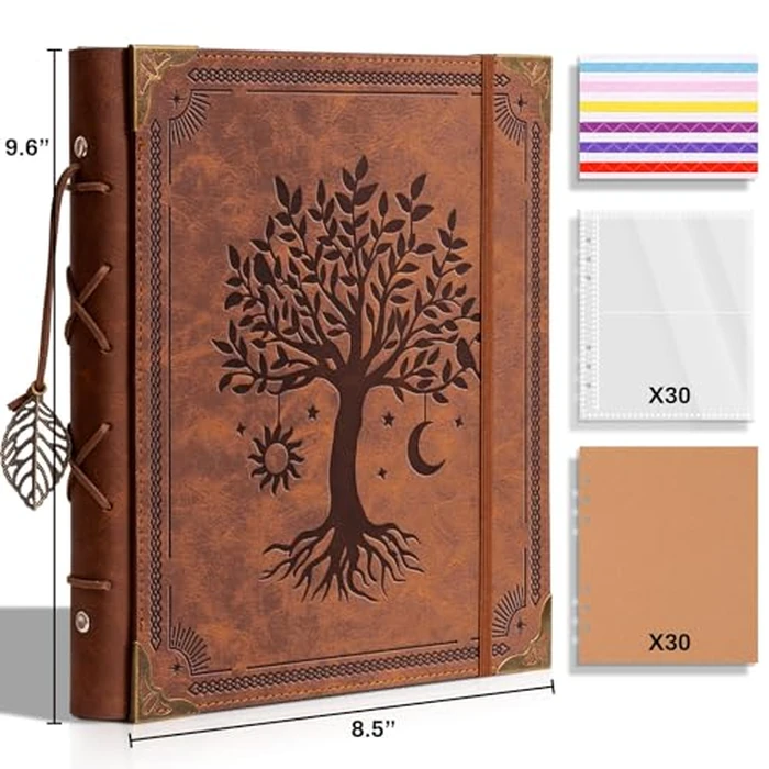 Vintage Photo Album 4x6 Leather Scrapbook Album with Writing Space 120 Photos & 30 Sheets DIY Paper Memory Albums Book for Anniversary Travel Vacation Family Tree, Brown by Ovesmusl - Image 2