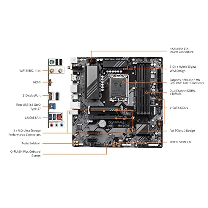 GIGABYTE B760M DS3H AX (LGA 1700/ Intel/ B760/ M-ATX/ DDR5/ 2* M.2/ PCIe 4.0/ USB 3.2 Gen 2 Type-C/WiFi 6E/ 2.5GbE LAN/Q-Flash Plus/PCIe EZ-Latch/Motherboard) by GIGABYTE - Image 6