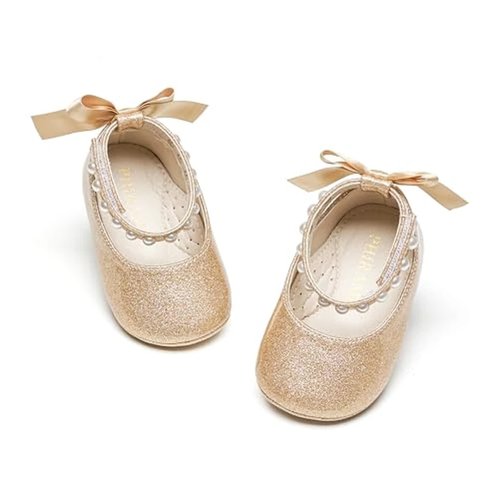 PHIRAMIN Baby Girls Glitter Gold Mary Jane Flats - Infant 6-9 Months Walking Shoes Soft Rubber Sole Princess Wedding by PHIRAMIN - Image 7