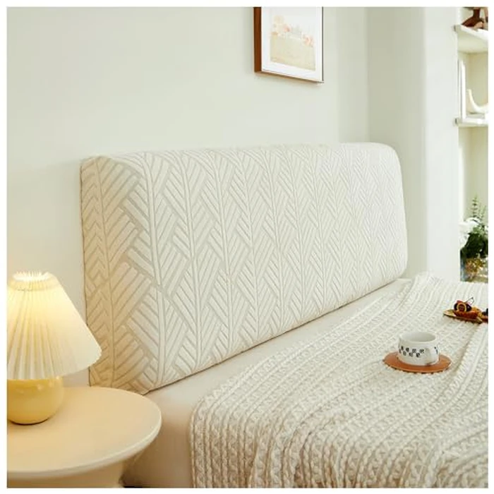 W WWEENUO Stretch Bed Headboard Covers, Jacquard Fabric Headboard Slipcover, Soft Dustproof Protector Cover for Upholstered Headboard Queen King (Beige, 1.5m/59in) by W WWEENUO - Used - Good condition