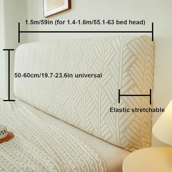 W WWEENUO Stretch Bed Headboard Covers, Jacquard Fabric Headboard Slipcover, Soft Dustproof Protector Cover for Upholstered Headboard Queen King (Beige, 1.5m/59in) by W WWEENUO - Image 2