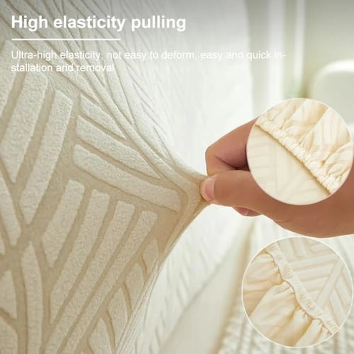 W WWEENUO Stretch Bed Headboard Covers, Jacquard Fabric Headboard Slipcover, Soft Dustproof Protector Cover for Upholstered Headboard Queen King (Beige, 1.5m/59in) by W WWEENUO - Image 3