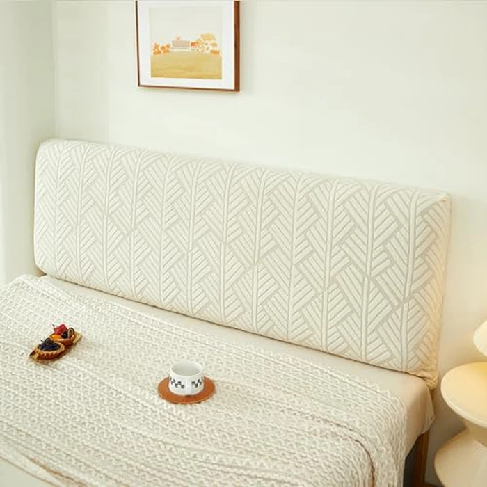 W WWEENUO Stretch Bed Headboard Covers, Jacquard Fabric Headboard Slipcover, Soft Dustproof Protector Cover for Upholstered Headboard Queen King (Beige, 1.5m/59in) by W WWEENUO - Image 6