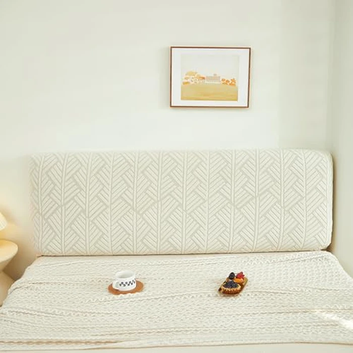 W WWEENUO Stretch Bed Headboard Covers, Jacquard Fabric Headboard Slipcover, Soft Dustproof Protector Cover for Upholstered Headboard Queen King (Beige, 1.5m/59in) by W WWEENUO - Image 7
