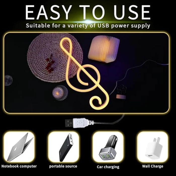 Music Note Neon Lights Warm White Neon Signs LED Neon Lights Personalized Led Neon Sign for Wall Bedroom Living Room Party Bar Store Decor USB or Battery Powered Musical Note Creative Lighting by ENUOLI - Image 7