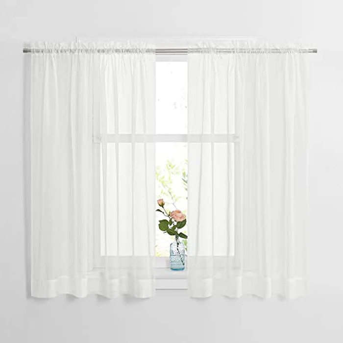 NICETOWN Voile Sheer Window Curtains for Small Window, Rod Pocket Elegant Airy Sheer Curtain Drapes for Nursery/Bedroom, W60 x L45, 2 Panels, Ivory by NICETOWN - Image 1