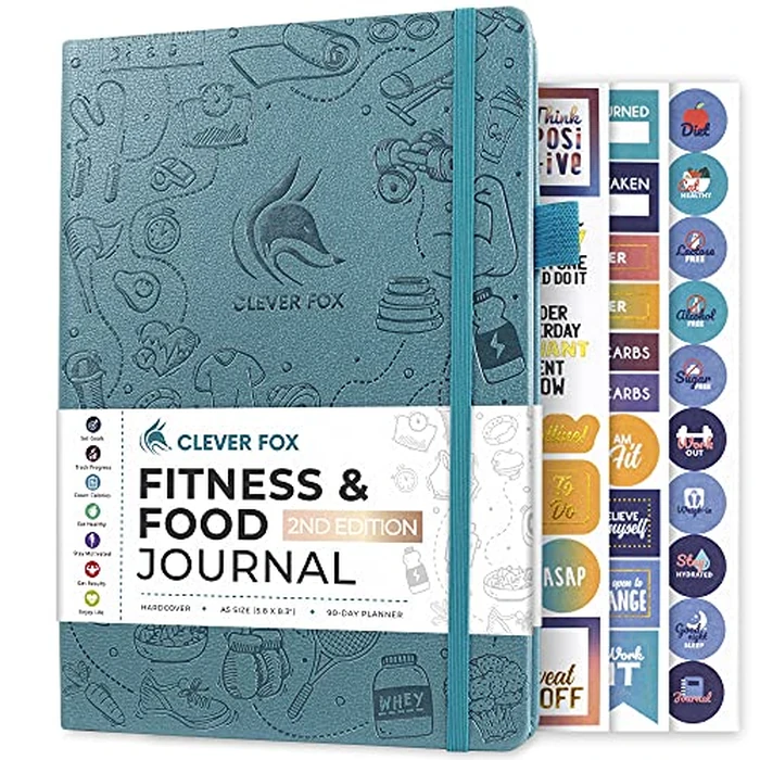 Clever Fox Fitness & Food Journal - Nutrition & Workout Planner for Women & Men - Diet & Gym Exercise Log Book with Calendars, Diet & Training Trackers - Undated, A5 Size, Hardcover (Aquamarine) by Clever Fox - Image 1