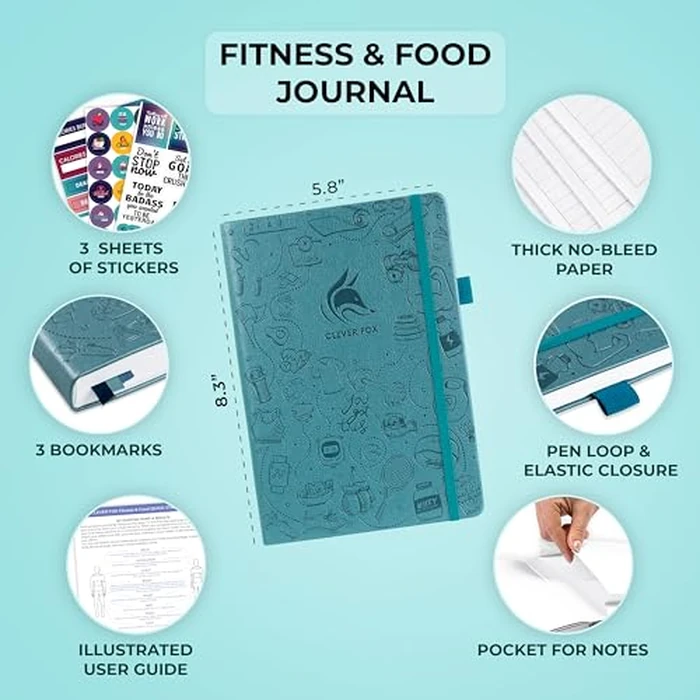 Clever Fox Fitness & Food Journal - Nutrition & Workout Planner for Women & Men - Diet & Gym Exercise Log Book with Calendars, Diet & Training Trackers - Undated, A5 Size, Hardcover (Aquamarine) by Clever Fox - Image 2