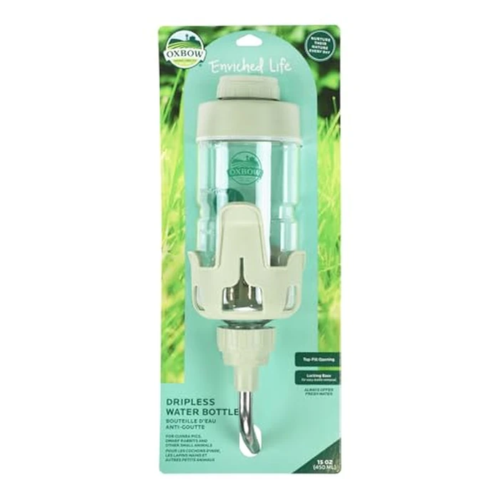 Oxbow Enriched Life Dripless Water Bottle, Guinea Pig Water Bottle, Rabbit Water Bottle, Essential Small Pet Accessory for Guinea Pig Cages & Rabbit Cage, Bunny Supplies, 15oz / 450ml by Oxbow - Image 1