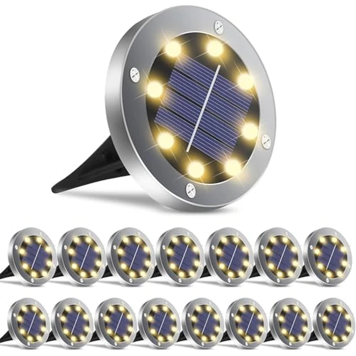 OULONGER Solar Ground Lights 16Pack, Garden Solar Outdoor Waterproof Pathway Bright In-Ground Lights Outdoor Lighting Decor for Lawn, Patio, Yard, Driveway,Walkway Warm Light by OULONGER - Image 1