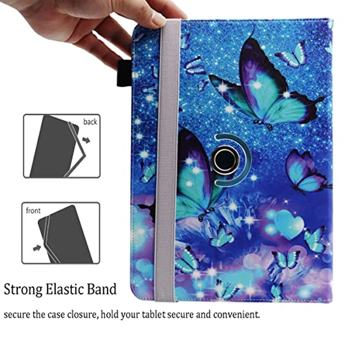 Universal 10 10.1 Inch Android Tablet Case, Dluggs 360 Degree Rotating Case for Amazon Fire HD 10 / iPad 10.2 / Galaxy Tab A A8 10.5 10.1 and Other 9.5-10.5 Inch Tablet, Blue Butterfly by Dluggs - Image 3