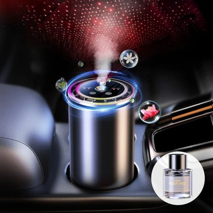 Smart Car Air Freshener - Car Diffusers for Essential Oils with Starry Sky Projection and Colorful Ambient Light, Auto On/Off, Adjustable Concentration Diffuser for Car with 50ml Car fragrance-Cologne by AmazeFan - Used - Like New condition