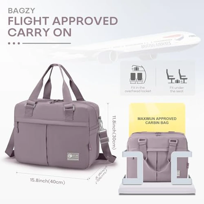 BAGZY 40x30x15cm Personal Item Travel Bag 16x12x6 Under-seat Carry on Bags for Airplanes 20L Expandable 30L Lightweight Duffle Bag Weekender Bags with Wet Pocket for Gym Overnight Hospital Purple by BAGZY - Image 4