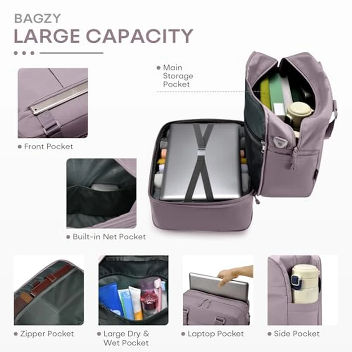 BAGZY 40x30x15cm Personal Item Travel Bag 16x12x6 Under-seat Carry on Bags for Airplanes 20L Expandable 30L Lightweight Duffle Bag Weekender Bags with Wet Pocket for Gym Overnight Hospital Purple by BAGZY - Image 6