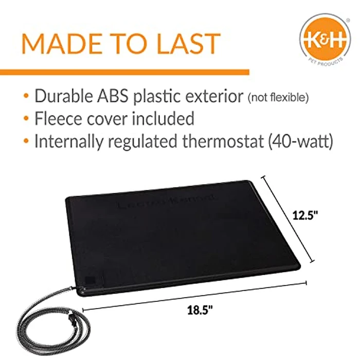 K&H Pet Products Lectro-Kennel Heated Outdoor Dog Pad, Durable Rigid ABS Plastic Waterproof Heated Pad for Dog & Cat Houses Outdoor, Washable Cover, Safety Listed - Small 18.5 X 12.5in Black 40W by K&H Pet Products - Image 2