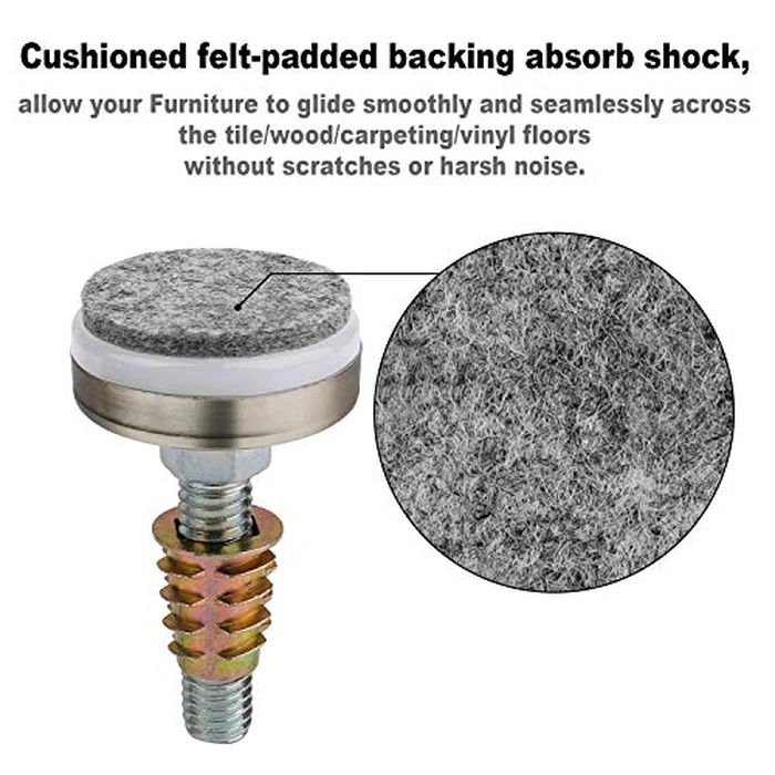 Heavy Duty Furniture Levelers Adjustable Furniture Legs Levelers, Leveling Feet for Tables Chairs Cabinets Sofa Raiser, Support 1320LBs, T- Nut Kit 3/8”-16 Thread, Large Base,w/ 4 Felt Pads (8 Pack) by Anwenk - Image 3