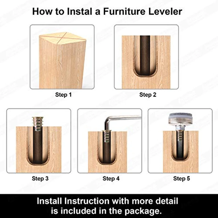 Heavy Duty Furniture Levelers Adjustable Furniture Legs Levelers, Leveling Feet for Tables Chairs Cabinets Sofa Raiser, Support 1320LBs, T- Nut Kit 3/8”-16 Thread, Large Base,w/ 4 Felt Pads (8 Pack) by Anwenk - Image 7