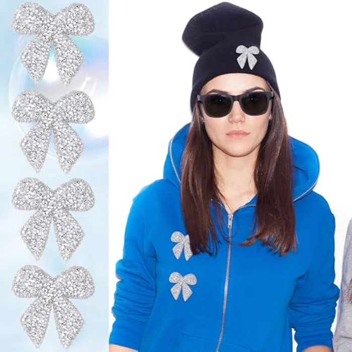 SmallCat 6pcs Bow Rhinestone Patches, Glitter Bowknot Applique, Self-Adhesive Repair Bow Clothing Patches for Jackets Hats Bags Jeans Shoes- Silver by SmallCat - Image 7