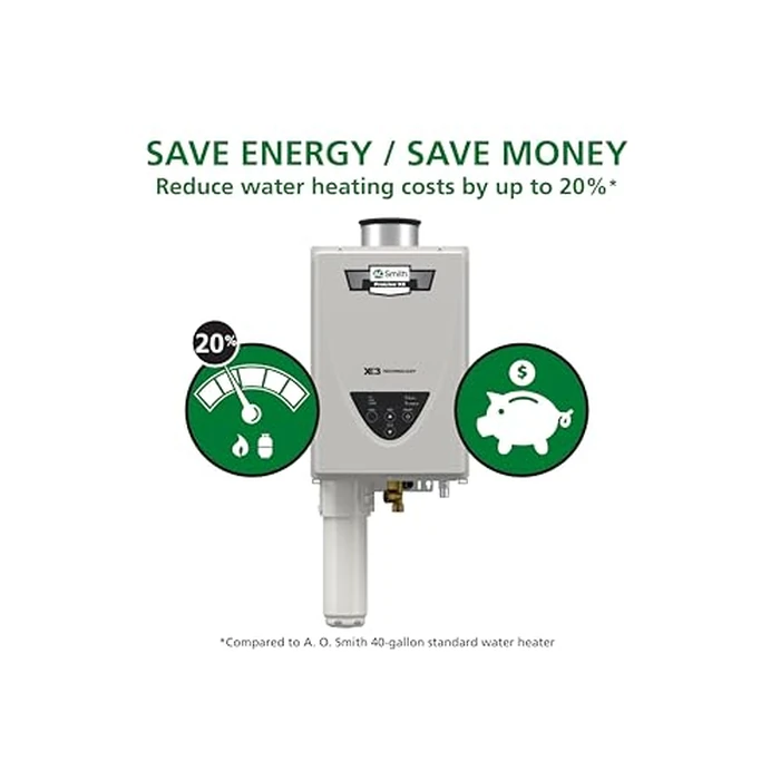A. O. Smith Tankless Water Heater Gas - On Demand Hot Water - Indoor - 8 GPM - Non-Condensing Natural Gas with X3 Scale Prevention Technology - 190,000 BTU ProLine XE Concentric Vent - ATI-310CX3 by A. O. Smith - Image 2