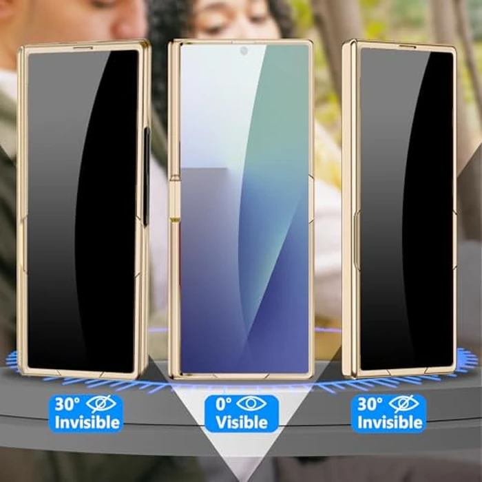 YQODSZ for Samsung Galaxy Z Fold 7 Leather Case with Ring Stand, Z Fold 7 Magnetic Case Compatible Magsafe Accessories Privacy Screen Protector Hinge Cover Anti-spy Phone Case for Z Fold 7 Blue by YQODSZ - Image 4