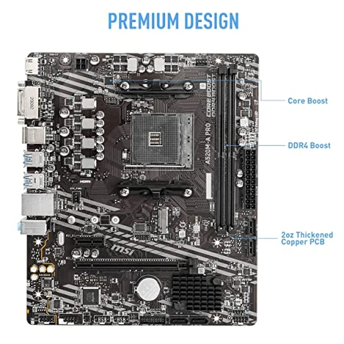 MSI A520M-A PRO Gaming Motherboard (AMD Ryzen 5000, AM4, DDR4, PCIe 3.0, SATA 6Gb/s, M.2, USB 3.2 Gen 1, DVI/HDMI, Micro-ATX) by MSI - Image 2