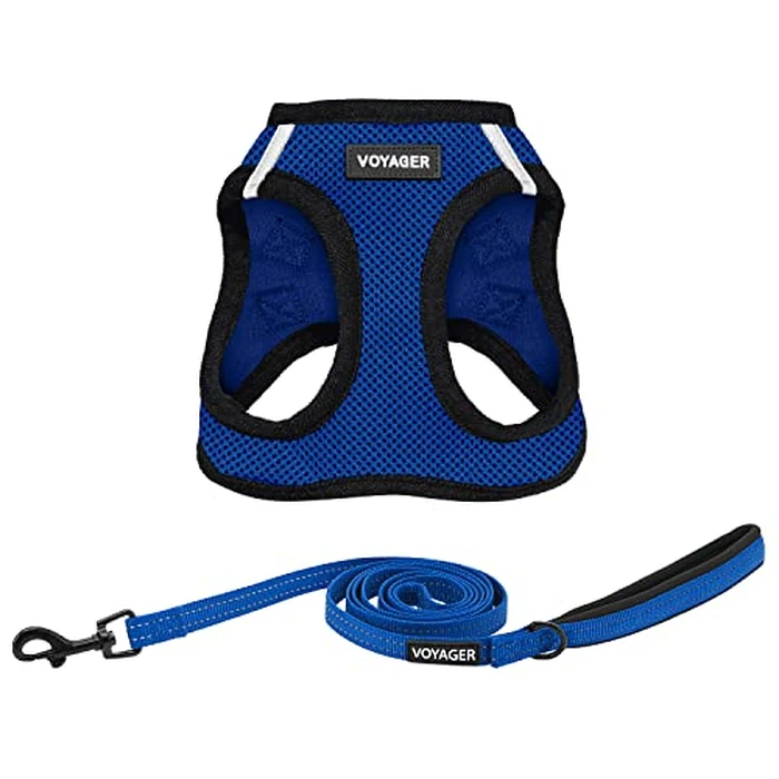 Voyager Step-in Air All Weather Mesh Harness and Reflective Dog 5 ft Leash Combo with Neoprene Handle, for Small, Medium and Large Breed Puppies by Best Pet Supplies - Blue, XX-Small by Best Pet Supplies - Used - Like New condition - US$8.53