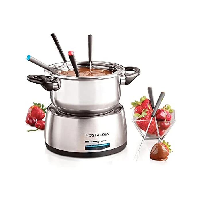 Nostalgia 6-Cup Electric Fondue Pot Set for Cheese & Chocolate - 6 Color-Coded Forks, Temperature Control - Stainless Steel Kitchen Gadgets and Appliances for Hors d'Oeuvres and More - Stainless Steel by Nostalgia - Image 1
