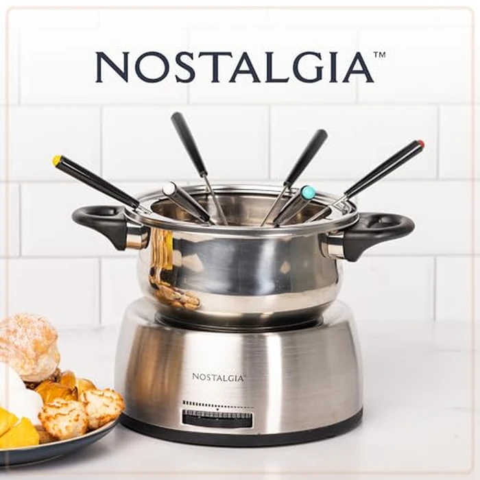 Nostalgia 6-Cup Electric Fondue Pot Set for Cheese & Chocolate - 6 Color-Coded Forks, Temperature Control - Stainless Steel Kitchen Gadgets and Appliances for Hors d'Oeuvres and More - Stainless Steel by Nostalgia - Image 5
