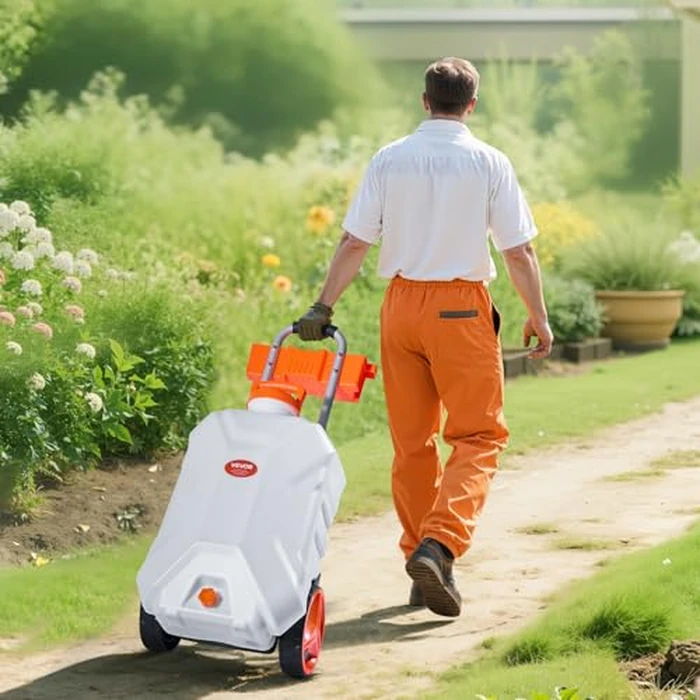 VEVOR Battery-Powered Sprayer with Wheeled Cart, 10 Gallons Electric Weed Sprayer, Adjustable 0-80 PSI, Yard Lawn Sprayers with Wheels, 5 Nozzles & 98ft Hose, 3-6H Spray Time, for Weeding, Cleaning by VEVOR - Image 2