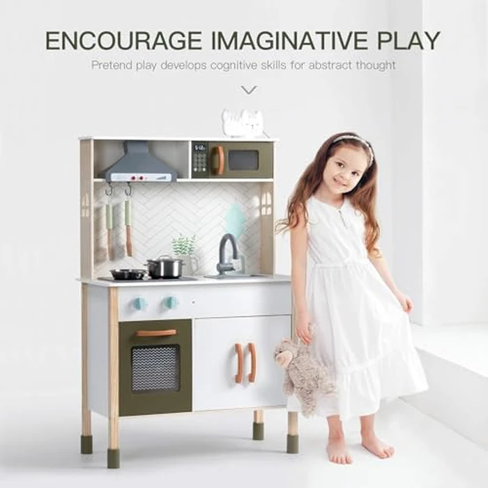 ROBUD Wooden Play Kitchen Set for Kids Toddlers, Pretend Toys Kitchen Gift for Girls Boys by ROBUD - Image 2