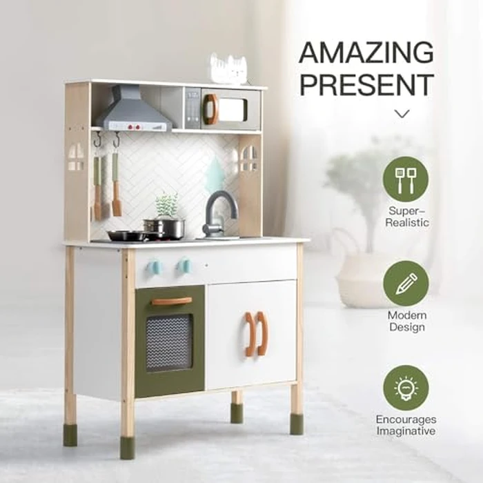 ROBUD Wooden Play Kitchen Set for Kids Toddlers, Pretend Toys Kitchen Gift for Girls Boys by ROBUD - Image 5