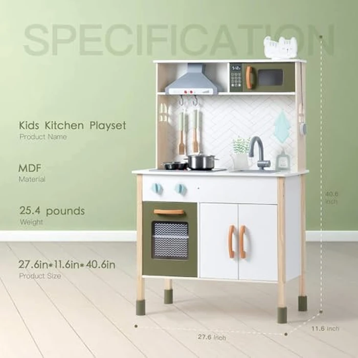 ROBUD Wooden Play Kitchen Set for Kids Toddlers, Pretend Toys Kitchen Gift for Girls Boys by ROBUD - Image 6