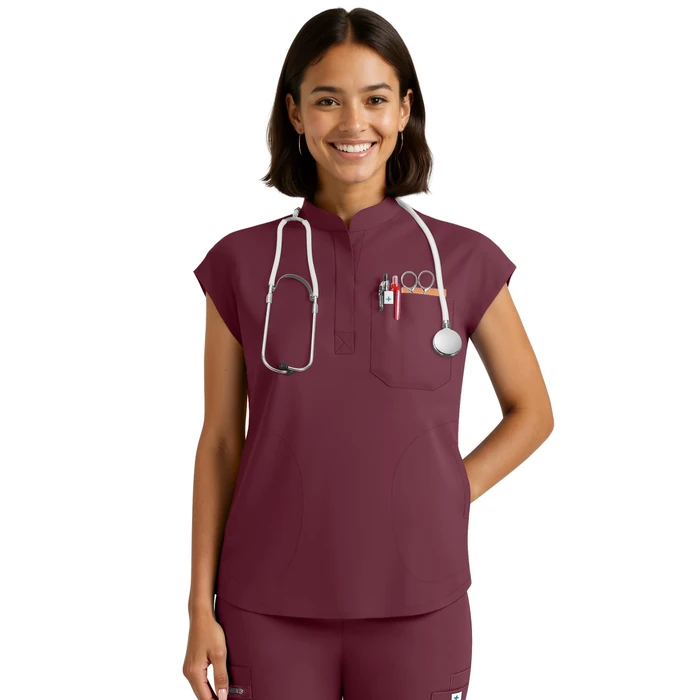 Eadflie Scrubs for Women Set - Stretch Medical Uniform Scrubs - Slim Fit Top & Cargo Pant Scrubs Set with 11 Pockets for Nurse Esthetician Workwear - (Burgundy/L) by Eadflie - Image 10