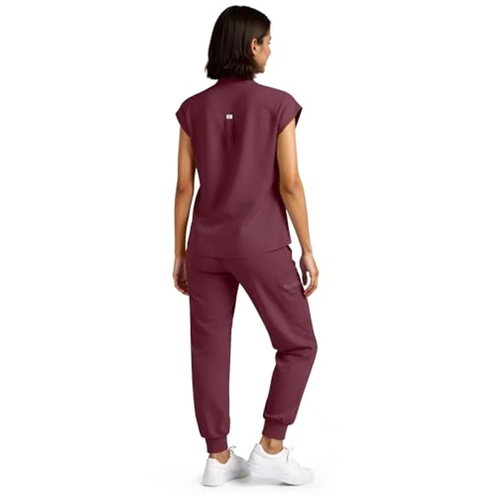 Eadflie Scrubs for Women Set - Stretch Medical Uniform Scrubs - Slim Fit Top & Cargo Pant Scrubs Set with 11 Pockets for Nurse Esthetician Workwear - (Burgundy/L) by Eadflie - Image 5