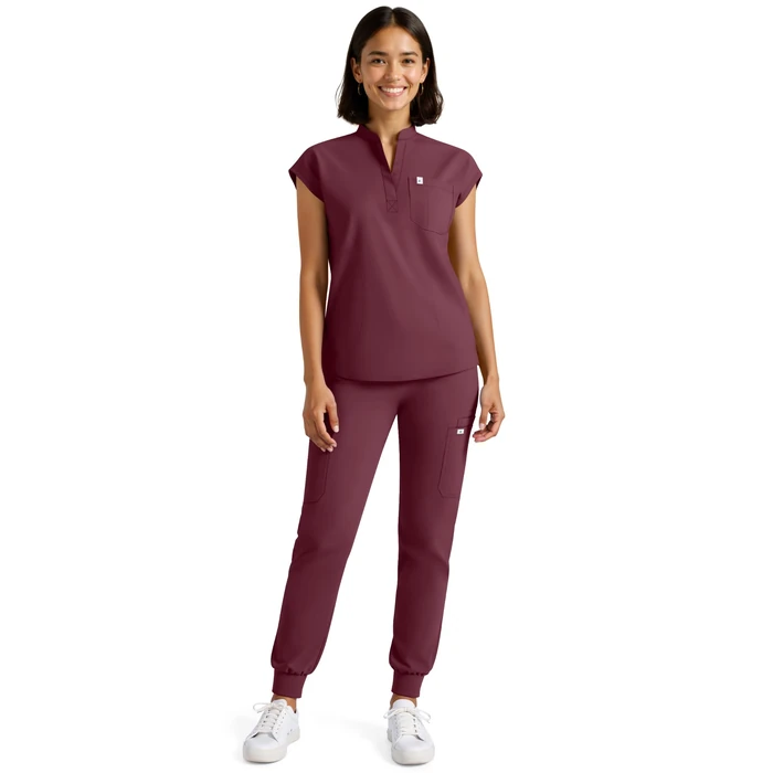 Eadflie Scrubs for Women Set - Stretch Medical Uniform Scrubs - Slim Fit Top & Cargo Pant Scrubs Set with 11 Pockets for Nurse Esthetician Workwear - (Burgundy/L) by Eadflie - Image 7