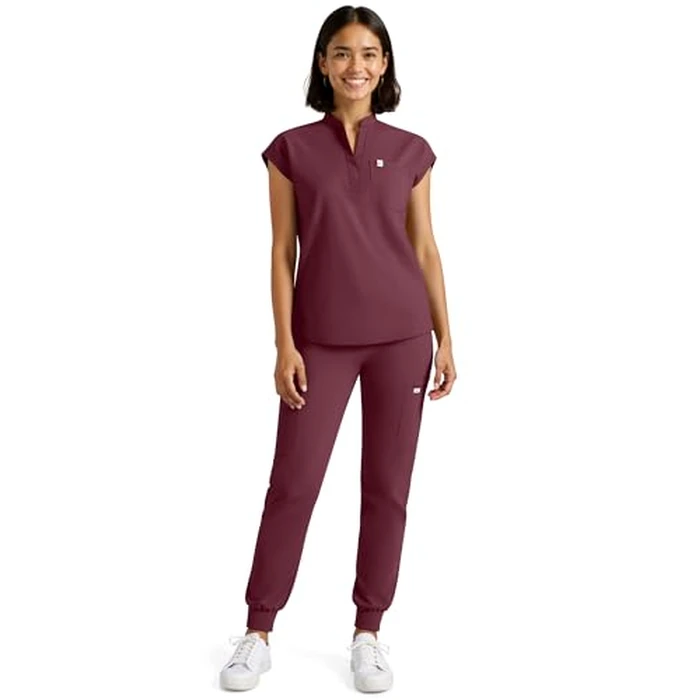 Eadflie Scrubs for Women Set - Stretch Medical Uniform Scrubs - Slim Fit Top & Cargo Pant Scrubs Set with 11 Pockets for Nurse Esthetician Workwear - (Burgundy/L) by Eadflie - Image 8