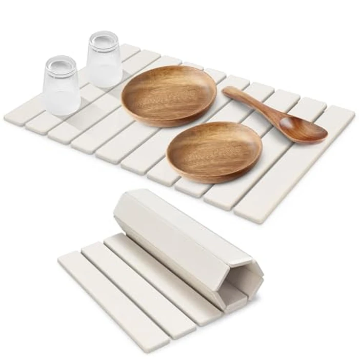 Large Stone Dish Drying Mat for Kitchen Counter, 24"(L)x16"(W) Fast Dry Super Absorbent Collapsible Dish Drying Mats, Eco-Friendly Diatomaceous Earth Mats for Dishes Bottles Cups,Match Any Countertop by FADSKKJ - Image 1