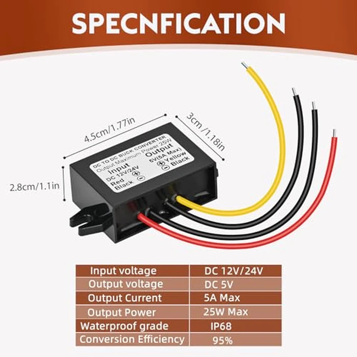 Klnuoxj DC 24V 12V to 5V 5A 25W Step Down Converter Module Buck Reduced Voltage Regulator Car Power Converter (2-Pack) by Klnuoxj - Image 2