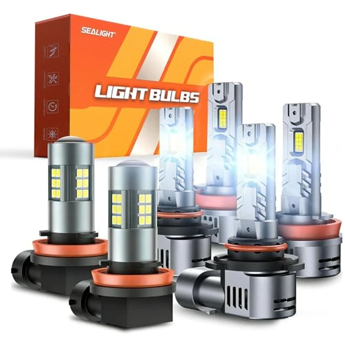 SEALIGHT 9005/HB3 H11/H9/H8 Light Bulbs Combo and F1 H11 LED Fog Light Bulbs 66,000LM Ultra-Bright 6500K 9005 H11 Bulbs with 14000RPM Cooling Fan, 360 degrees Illumination, True Plug-N-Play, Pack of 6 by SEALIGHT - Used - Like New condition - US$86.49