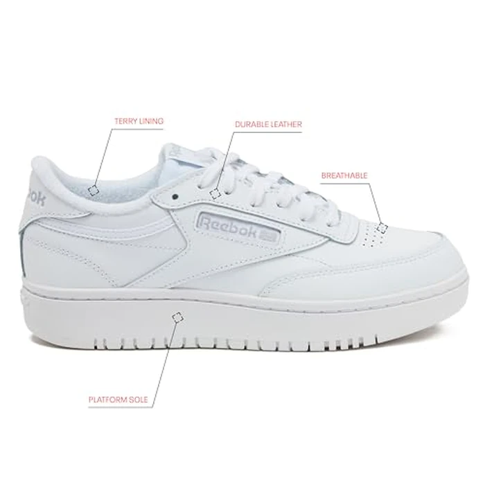 Reebok Club C Double Revenge Platform Tennis Shoes for Women, Footwear White/Footwear White/Cold Grey 28 by Reebok - Image 2