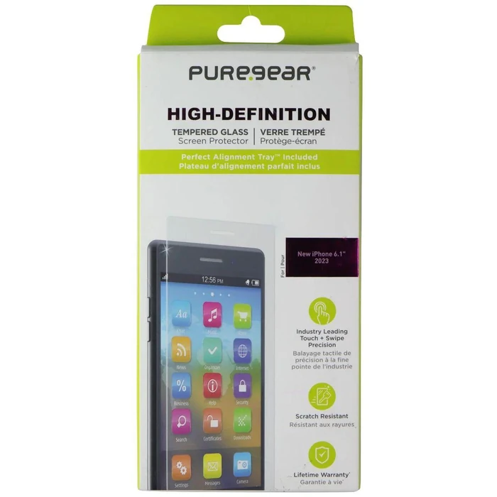 PureGear High-Definition Tempered Glass Screen Protector for Apple iPhone 15 - Clear by PureGear - Refurbished - Brand New condition