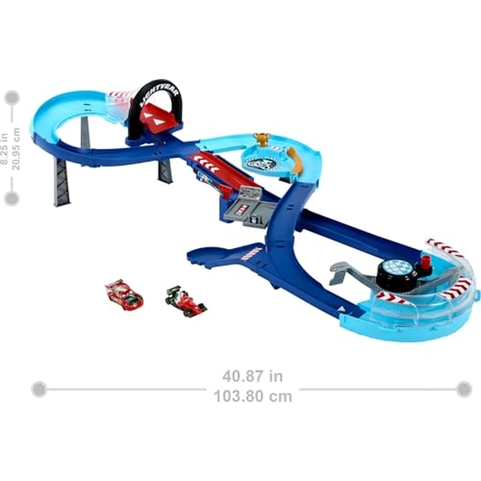 Mattel Disney and Pixar Cars Playset with 2 Toy Cars, Lightning McQueen & Francesco Bernoulli, GRC Jumping Raceway Track Set with Kid-Powered Booster by Mattel - Image 5