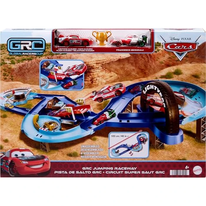 Mattel Disney and Pixar Cars Playset with 2 Toy Cars, Lightning McQueen & Francesco Bernoulli, GRC Jumping Raceway Track Set with Kid-Powered Booster by Mattel - Image 6