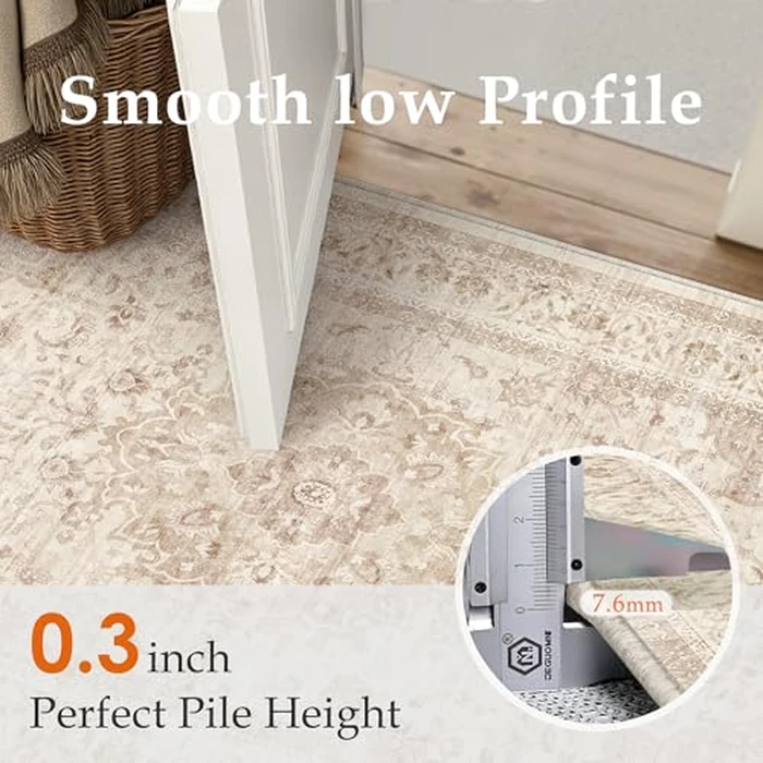 PureCozy 2x6 Washable Vintage Runner Rugs Hallway Beige Soft Neutral Non Slip Thin Carpet Distressed Floral Décor Retro Tapis Salon Low Pile Long Throw Rug for Kitchen Bathroom Indoor Entrance Bedroom by PureCozy - Image 8