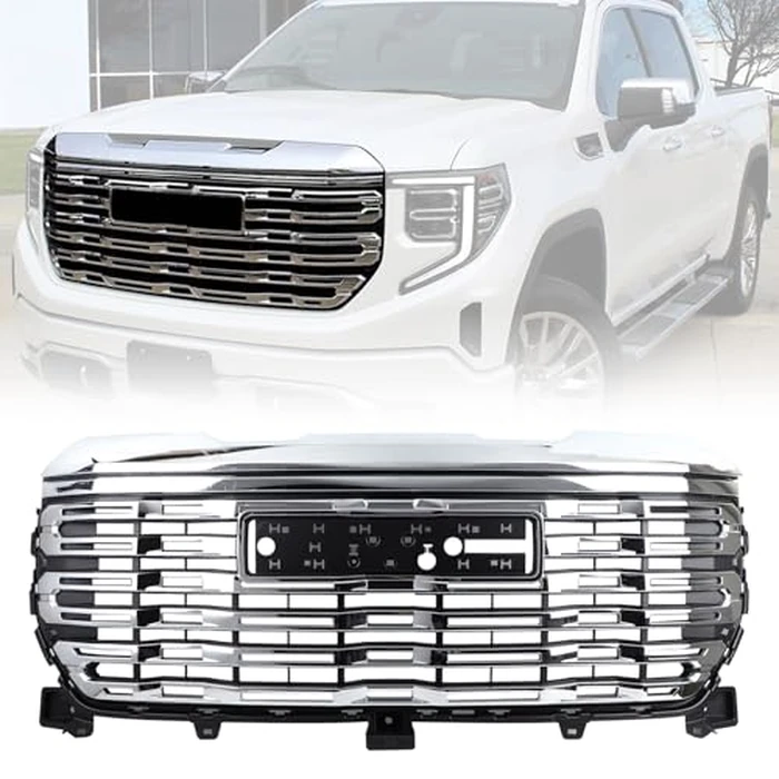 Duolctrams w/o Camera Hole Chrome Grille Set 2pcs Compatible with 2022-2025 GMC Sierra 1500 Denali Front Bumper Grille & Upper Grill 84878064 84878065 by Duolctrams - Used - Very Good condition