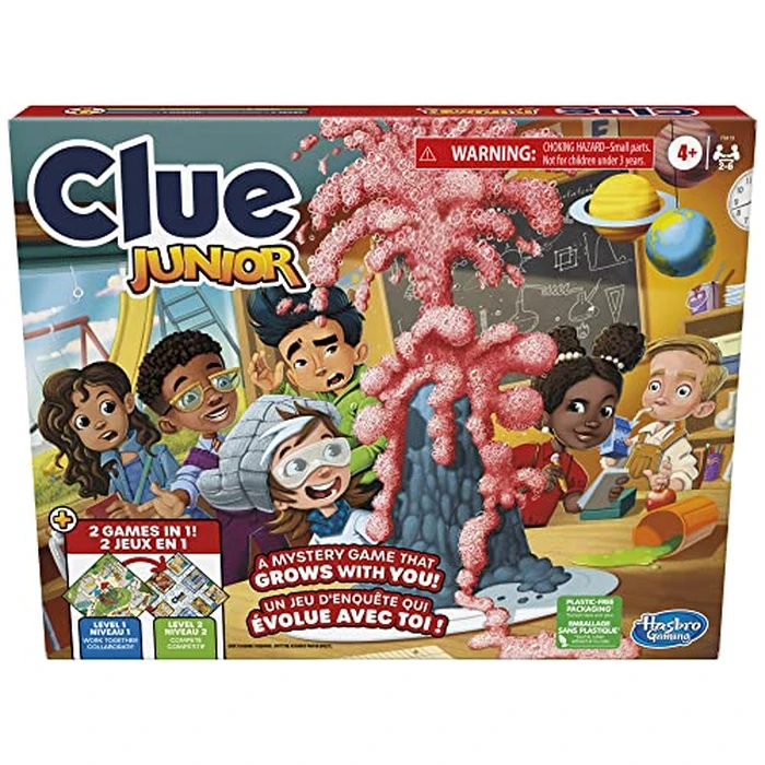Clue Junior Game, 2-Sided Gameboard, 2 Games in 1, Clue Mystery Game for Younger Kids Ages 4 and Up, Kids Games for 2 to 6 Players, Junior Games (English & French) by Hasbro - Image 1