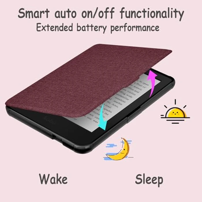 J.M.SHOW Case for 6" Kobo Clara 2E 2022 Released/Clara Colour/Clara BW (2024, Lightweight PU Leather Cover with Hand Strap, Auto Wake/Sleep for Kobo Clara 2E 6inch-Wine red by J.M.SHOW - Image 3