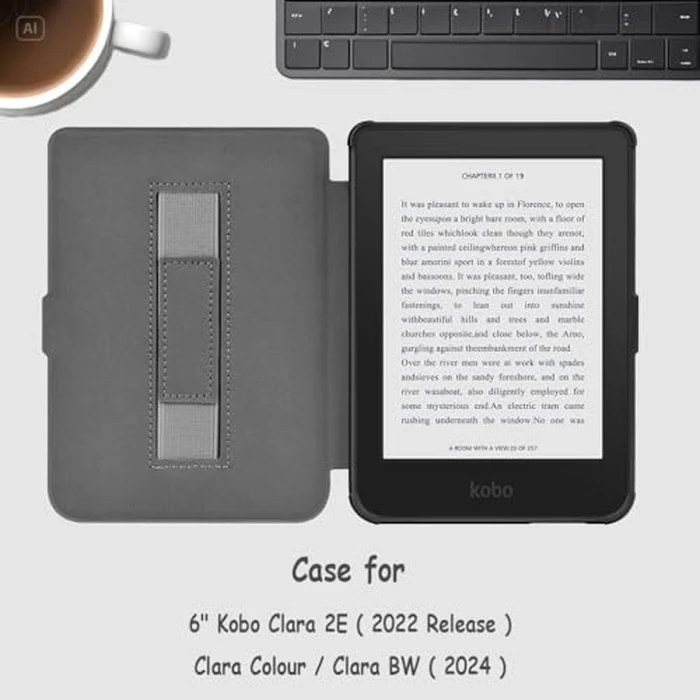 J.M.SHOW Case for 6" Kobo Clara 2E 2022 Released/Clara Colour/Clara BW (2024, Lightweight PU Leather Cover with Hand Strap, Auto Wake/Sleep for Kobo Clara 2E 6inch-Wine red by J.M.SHOW - Image 6